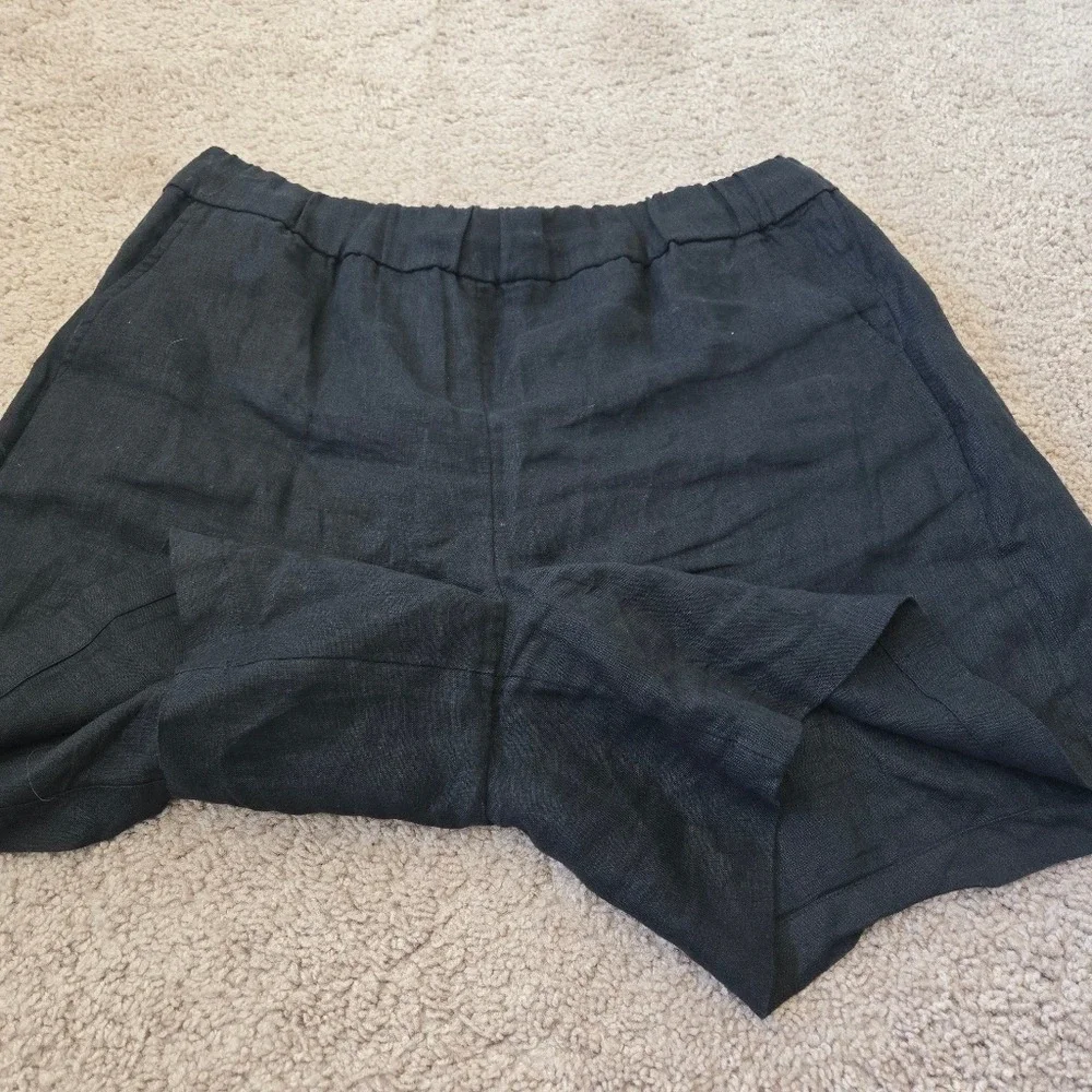 J.Crew Womens Long Tropez Short 100% Linen Size Large Black Pull-on  Minimalist